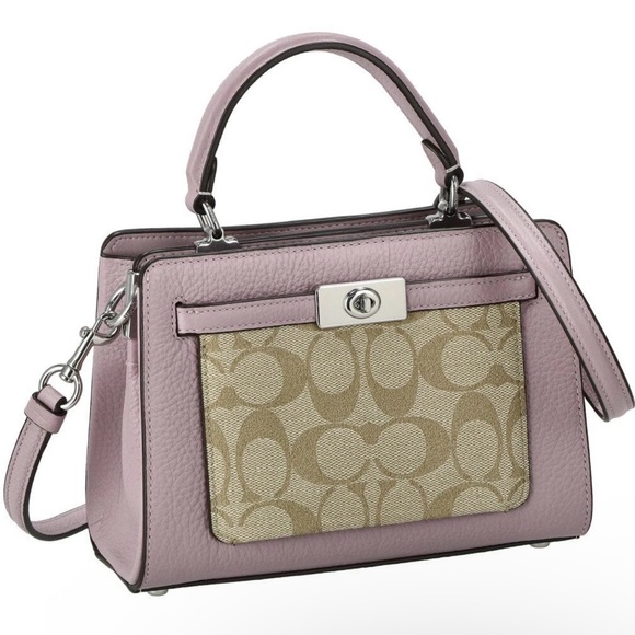 Coach Handbags - Coach Mini Lane Top Handle In Signature Canvas in Silver/Light Khaki/Ice Purple